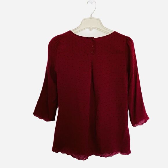 Maeve Anthropologie Emmeline Swiss Dot Blouse Size 0 Burgundy Red Boho Office - Picture 5 of 10